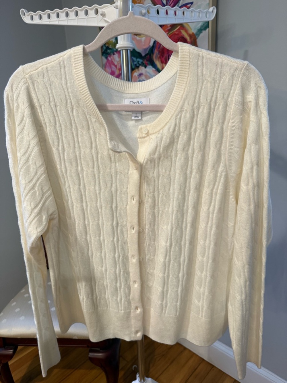 croft & barrow Cream Cable Knit Button-Front Cardigan